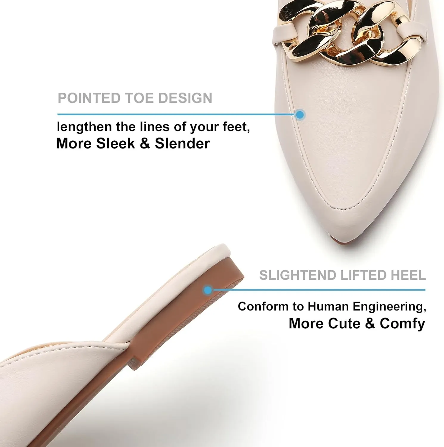 Tilocow Mules for Woman - Flats Shoes Women Dressy Comfortable Mules Metal Chain Slip Ons Backless Loafers Fashion 2023 Shoes