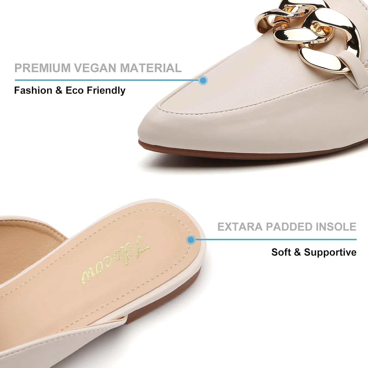 Tilocow Mules for Woman - Flats Shoes Women Dressy Comfortable Mules Metal Chain Slip Ons Backless Loafers Fashion 2023 Shoes