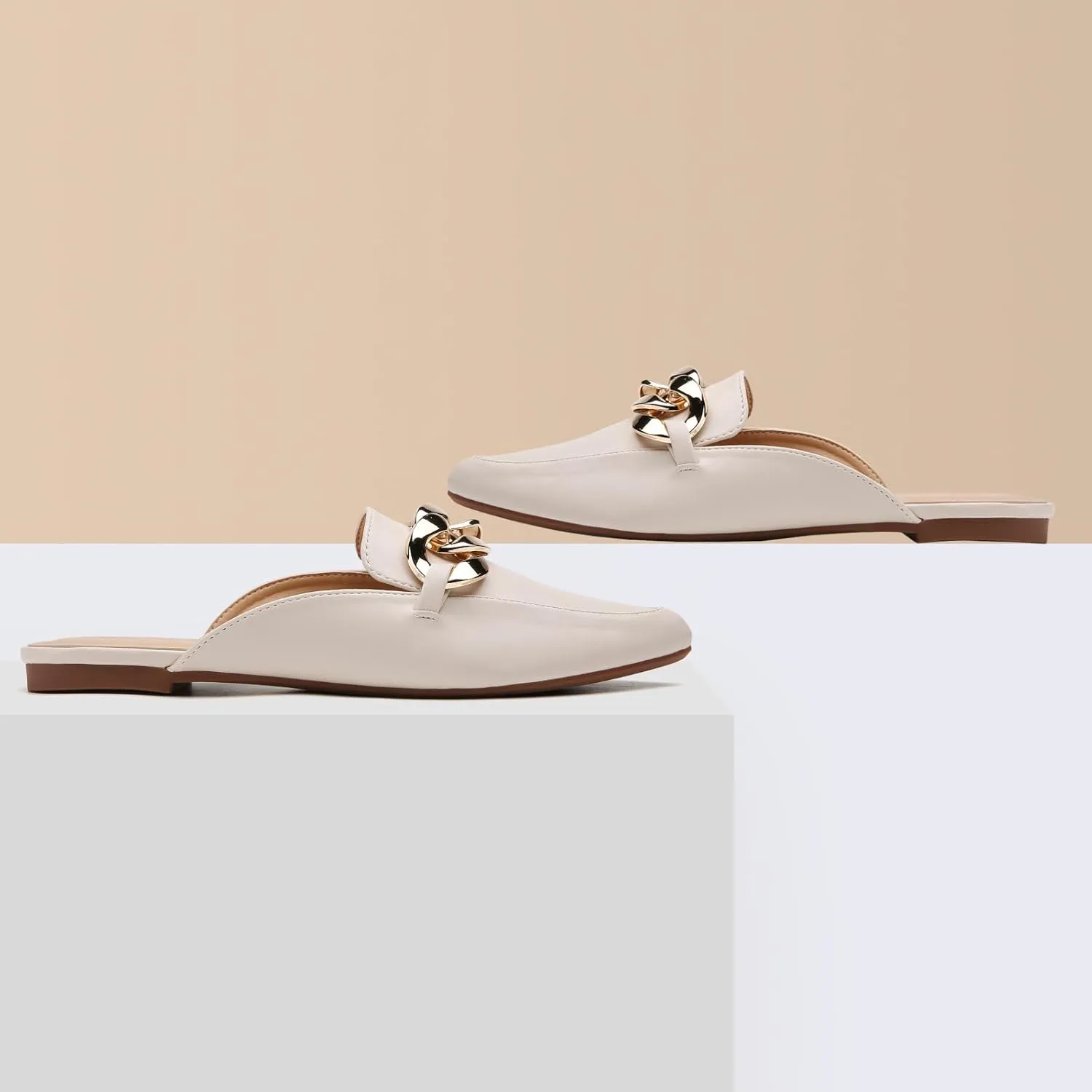 Tilocow Mules for Woman - Flats Shoes Women Dressy Comfortable Mules Metal Chain Slip Ons Backless Loafers Fashion 2023 Shoes