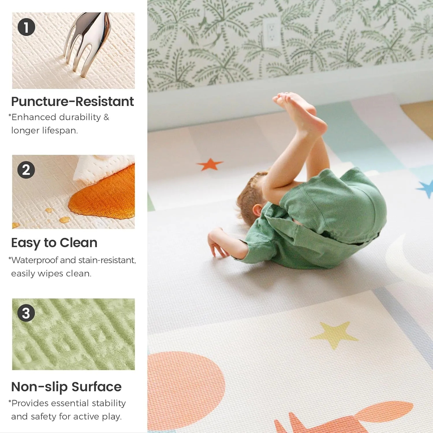 Tiny Land Baby Crawling Mat Reversible Baby Play Mat 78" X 55" Waterproof Non-Slip Larger Playmat Odorless Foam Floor Mat for Infants,Toddlers(Forest Wonders)