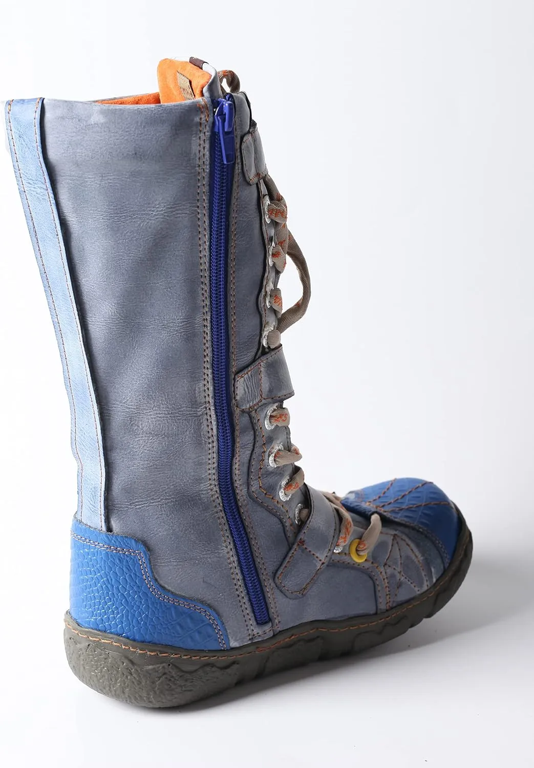 TMA EYES Strape-Accent Washed PU Leather Flat Women's Boot With Plus Size