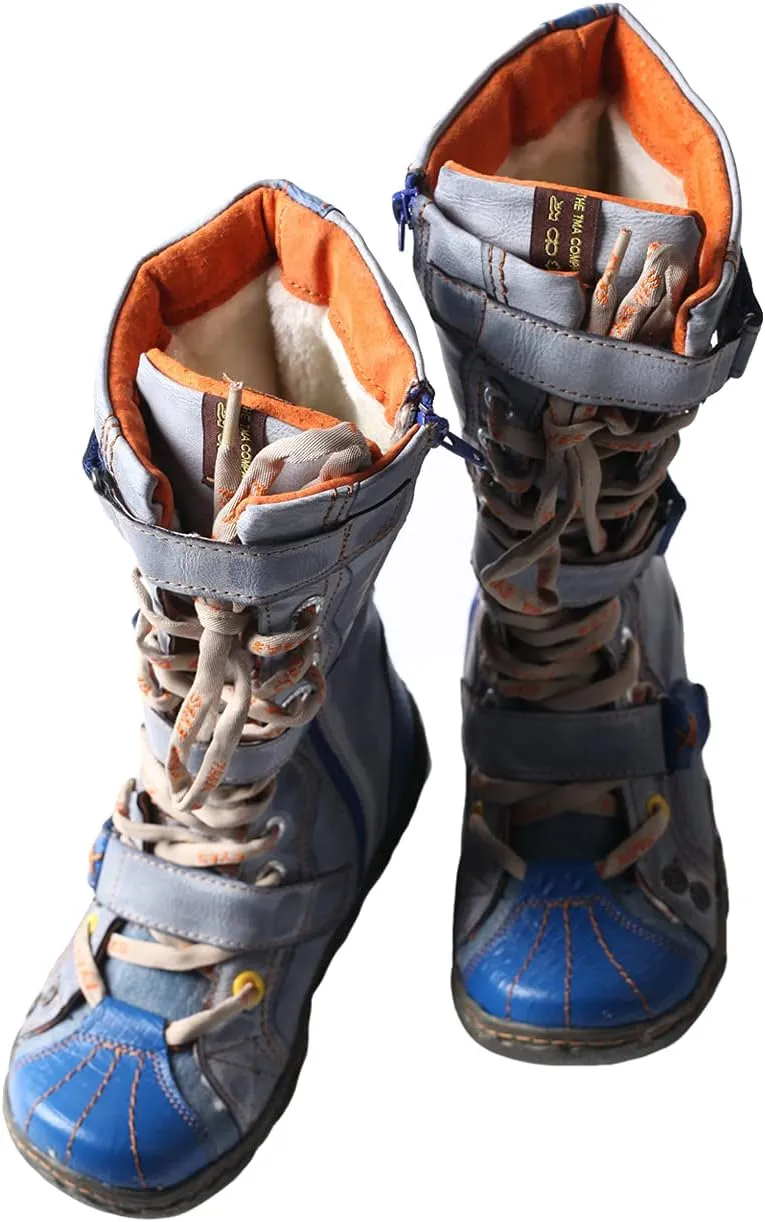 TMA EYES Strape-Accent Washed PU Leather Flat Women's Boot With Plus Size