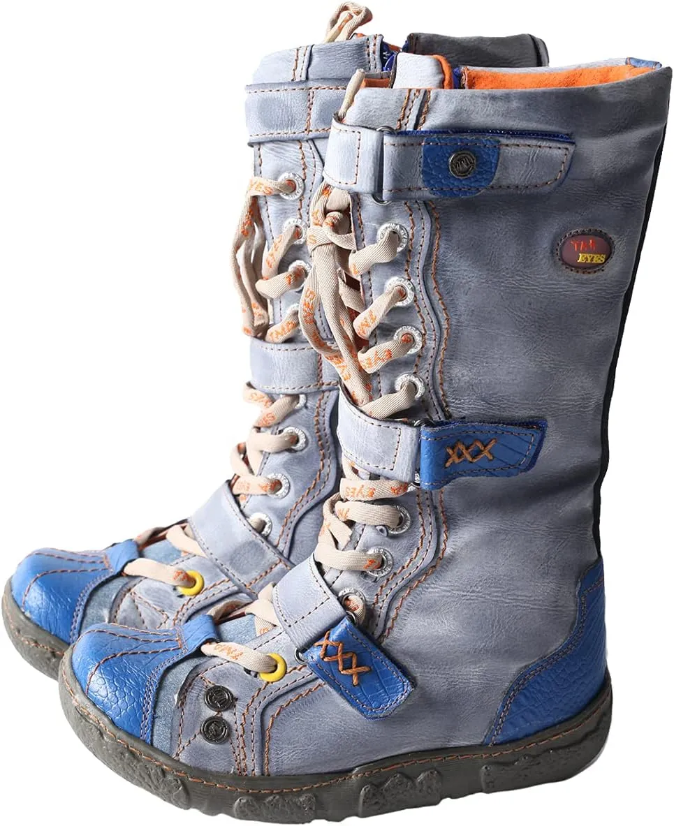 TMA EYES Strape-Accent Washed PU Leather Flat Women's Boot With Plus Size