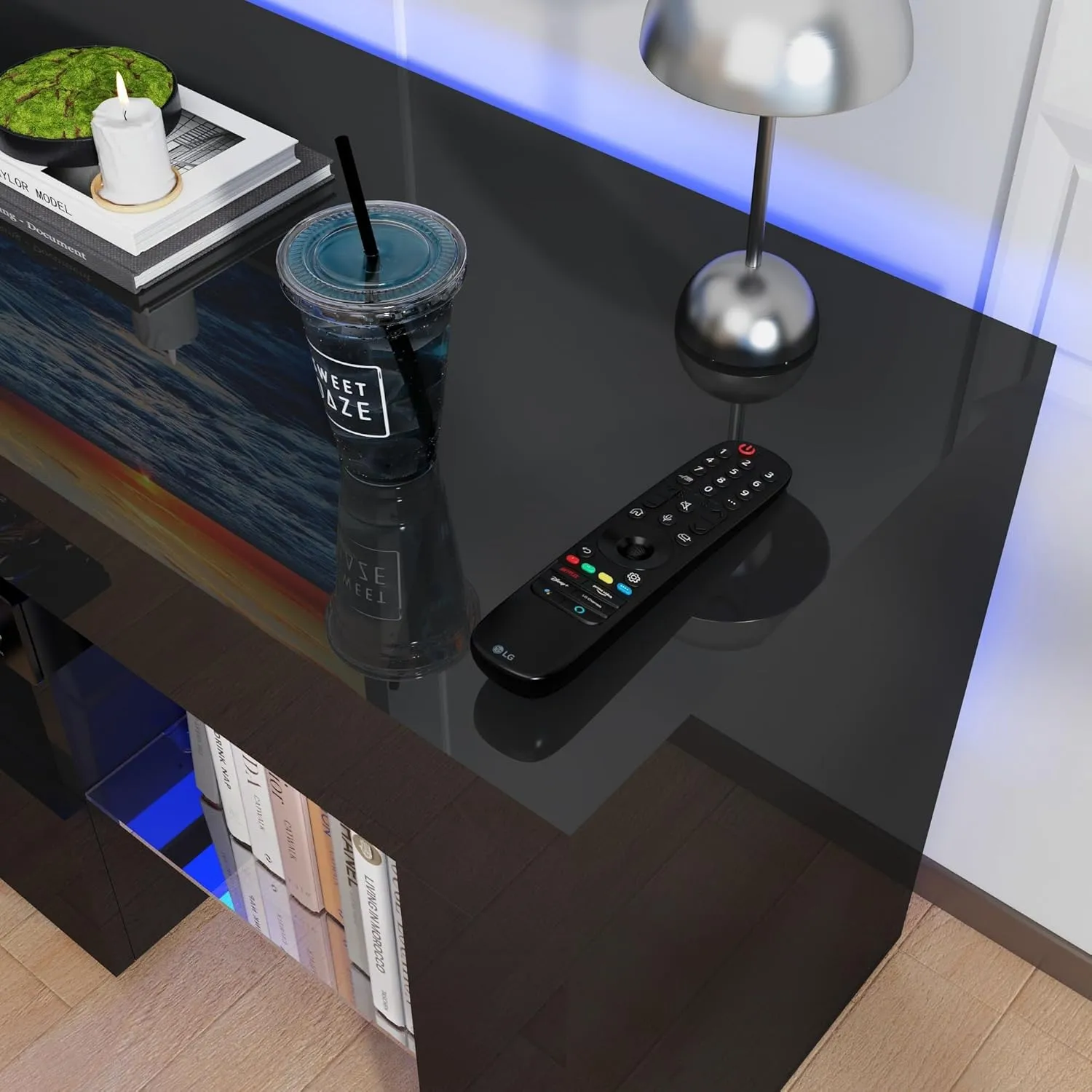 Uspeedy 63in TV Stand for 65/70 inch TV,Modern LED TV Stand for Living Room,Black TV Stand,High Gloss TV Entertainment Center with Storage Drawer,APP RGB Light,TV Console(63in Black)