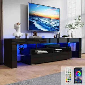 Uspeedy 63in TV Stand for 65/70 inch TV,Modern LED TV Stand for Living Room,Black TV Stand,High Gloss TV Entertainment Center with Storage Drawer,APP RGB Light,TV Console(63in Black)