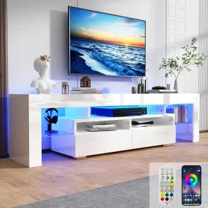 Uspeedy 63in TV Stand for 65/70 inch TV,Modern LED TV Stand for Living Room,Black TV Stand,High Gloss TV Entertainment Center with Storage Drawer,APP RGB Light,TV Console(63in White)