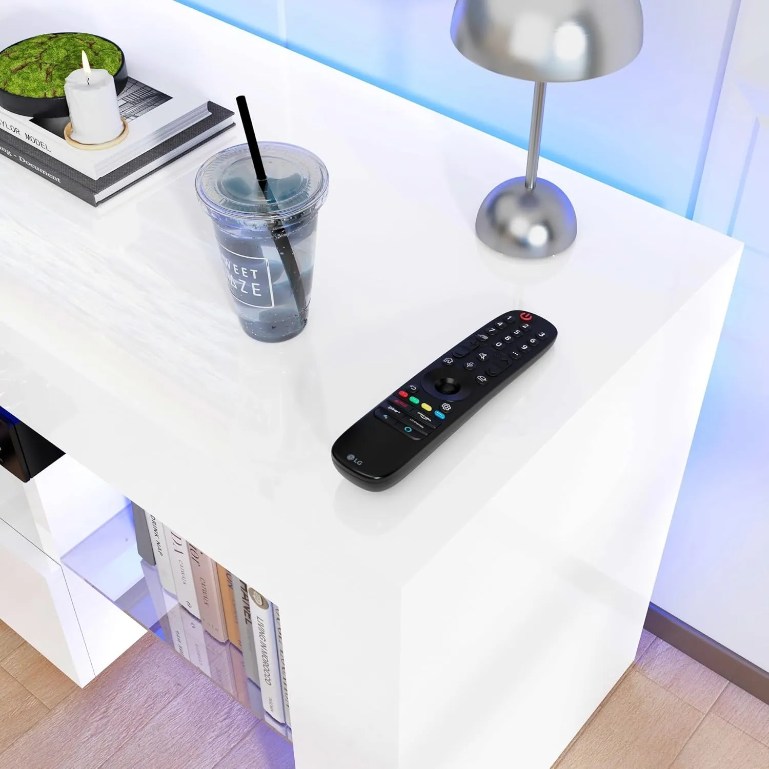 Uspeedy 63in TV Stand for 65/70 inch TV,Modern LED TV Stand for Living Room,Black TV Stand,High Gloss TV Entertainment Center with Storage Drawer,APP RGB Light,TV Console(63in White)