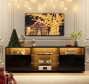 Uspeedy TV Stand,High Glossy LED TV Stand for 55 inch TV Stand,Modern TV Entertainment Center with Adjustable Storage Shelf,TV Console Table with RGB LED 20 Color Lighting(47IN Black)