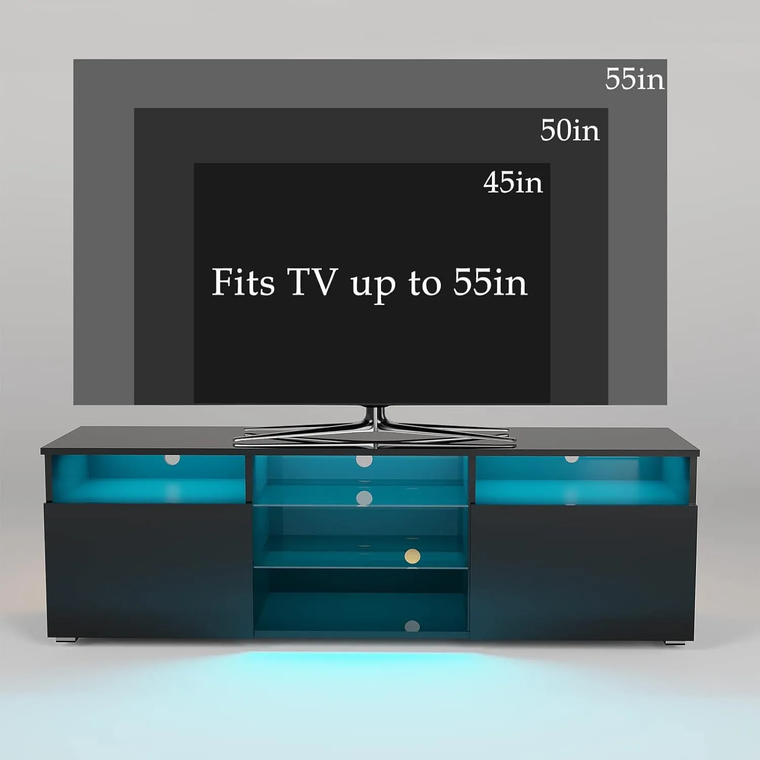 Uspeedy TV Stand,High Glossy LED TV Stand for 55 inch TV Stand,Modern TV Entertainment Center with Adjustable Storage Shelf,TV Console Table with RGB LED 20 Color Lighting(47IN Black)