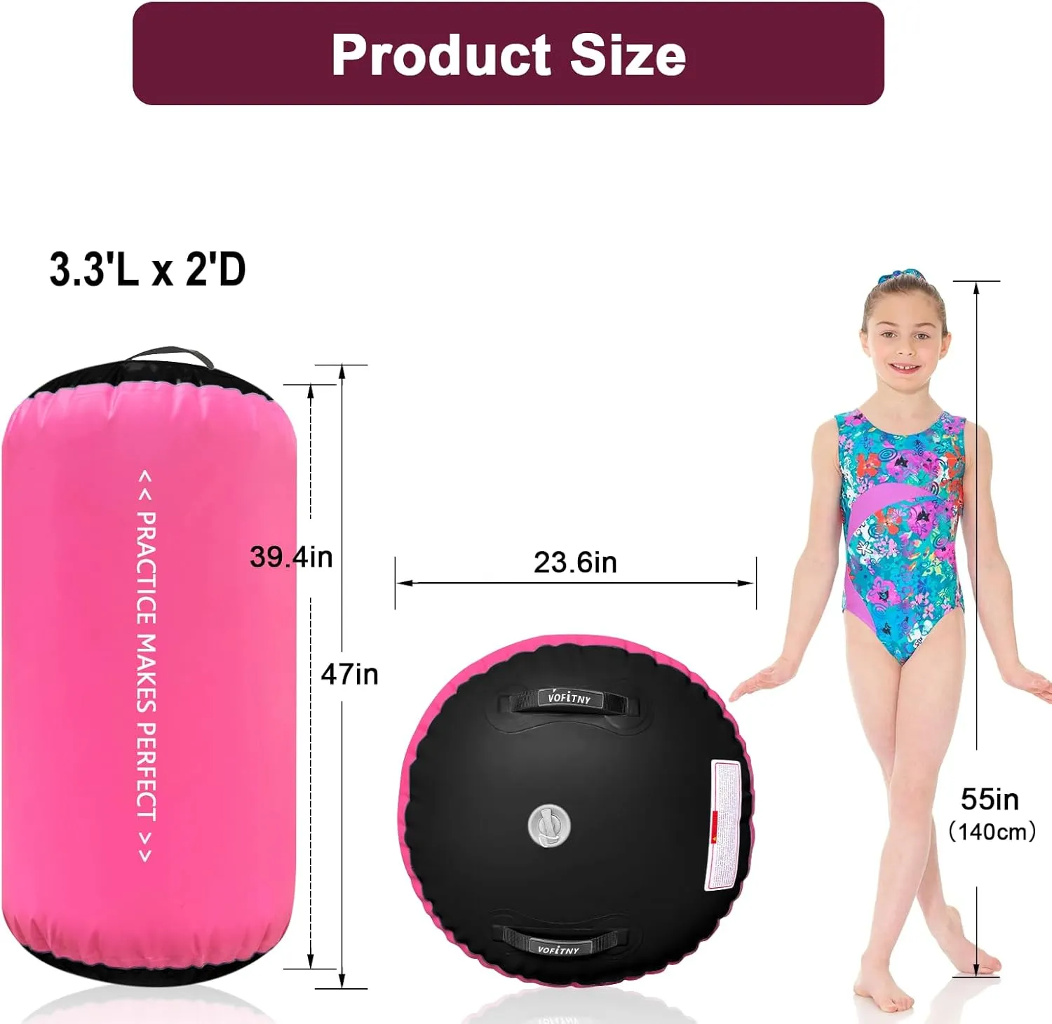 VOFiTNY Gymnastics Air Barrel Air Roller, Tumbling Trainer Octagon Mat Roller Back-bend for Home/Gym, Do Not Include Pump