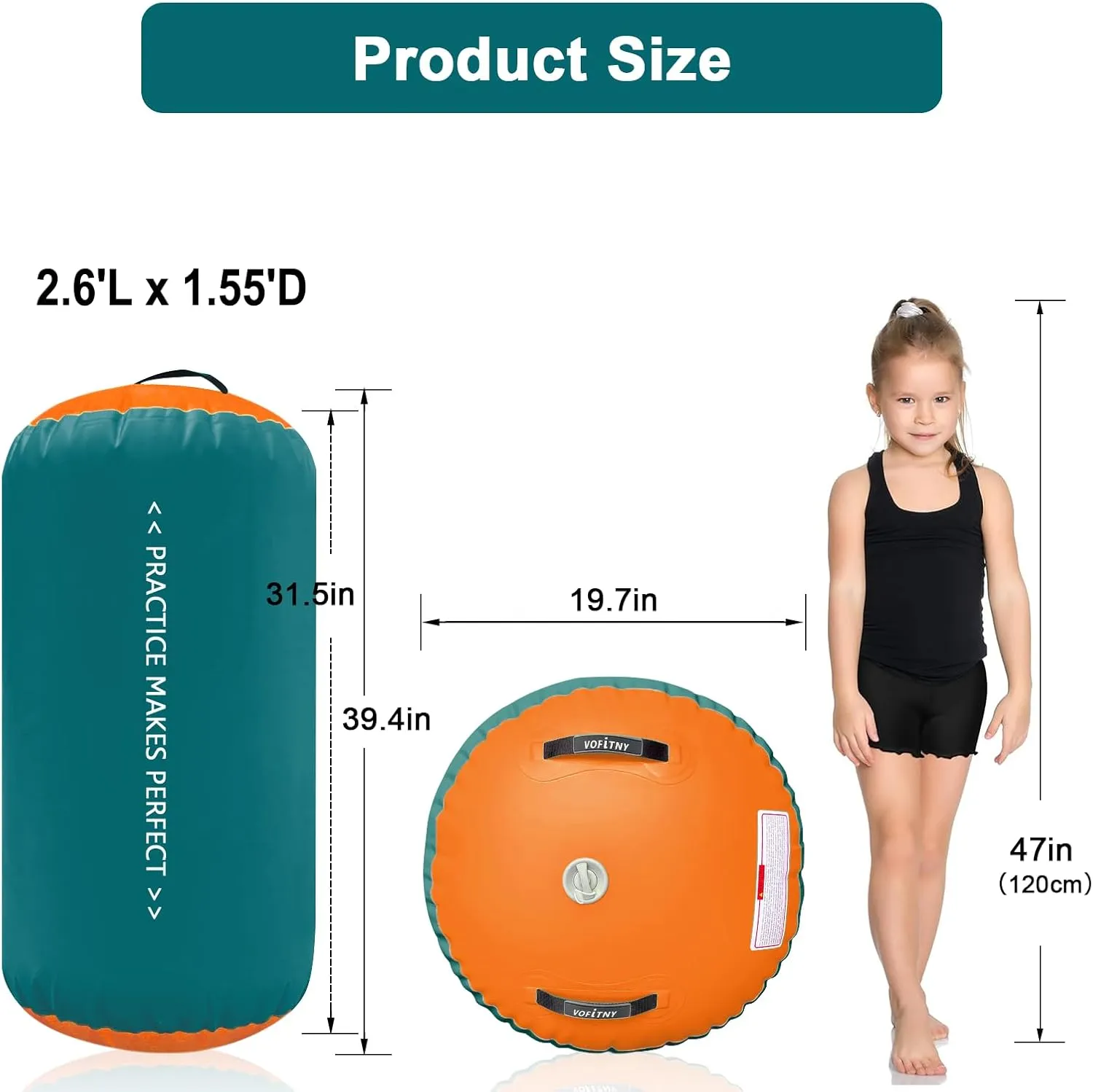 VOFiTNY Gymnastics Air Barrel Air Roller, Tumbling Trainer Octagon Mat Roller Back-bend for Home/Gym, Do Not Include Pump