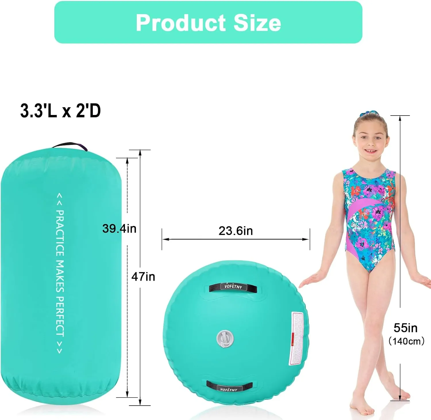 VOFiTNY Gymnastics Tumbling Equipment Air Barrel Inflatable Octagon Tumbler Roller Back-bend Trainer Chearleeding Mat Without Pump