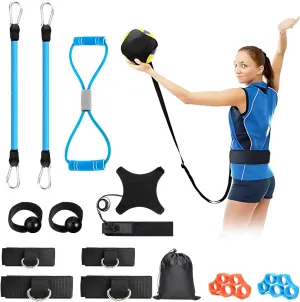 Volleyball Training Equipment Set: Solo Trainer for Serving, Setting, and Passing, Combined with Volleyball Pass Resistance Bands, Elastic Rope Exercise Resistance Bands, and Resistance Belts