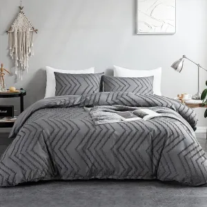 WARMDERN Boho Duvet Cover Set, Tufted Bedding Duvet Covers Soft Washed Microfiber Duvet Cover King Size, 3 Pieces Embroidery Shabby Chic Duvet Cover with Zipper Closure(Grey, King)