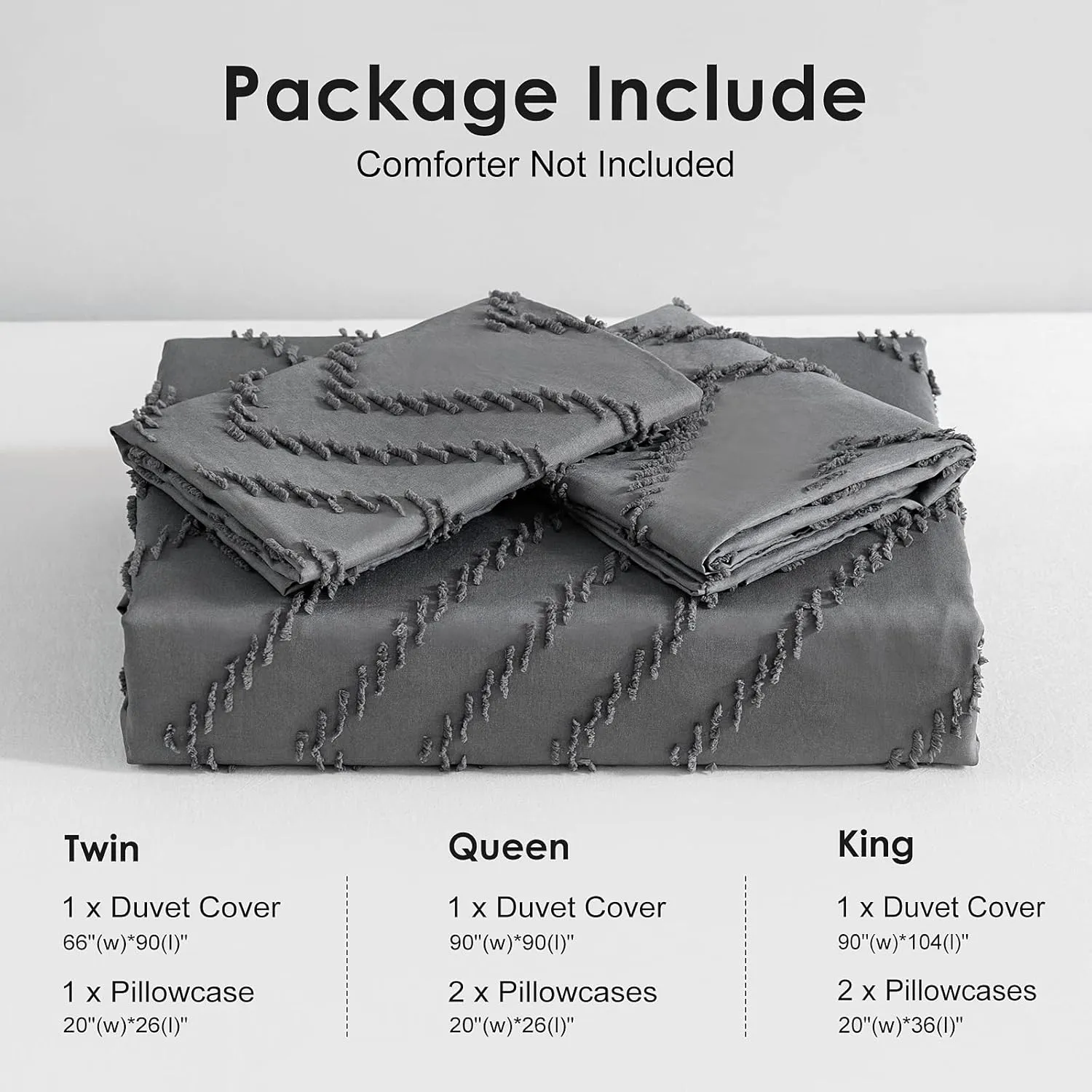 WARMDERN Boho Duvet Cover Set, Tufted Bedding Duvet Covers Soft Washed Microfiber Duvet Cover Queen Size, 3 Pieces Embroidery Shabby Chic Duvet Cover with Zipper Closure(Grey, Queen)