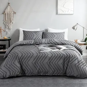 WARMDERN Boho Duvet Cover Set, Tufted Bedding Duvet Covers Soft Washed Microfiber Duvet Cover Queen Size, 3 Pieces Embroidery Shabby Chic Duvet Cover with Zipper Closure(Grey, Queen)