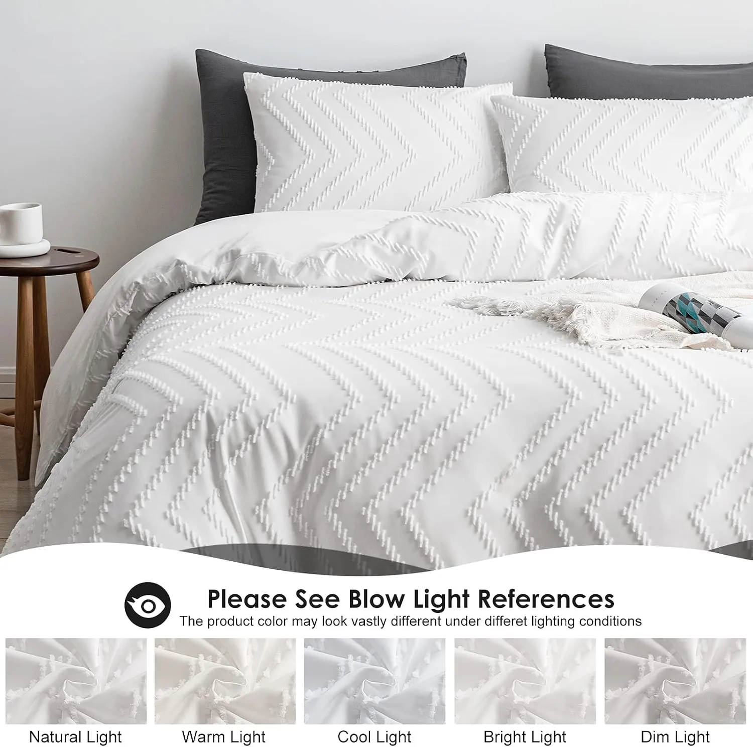 WARMDERN Boho Duvet Cover Set, Tufted Bedding Duvet Covers Soft Washed Microfiber Duvet Cover Queen Size, 3 Pieces Embroidery Shabby Chic Duvet Cover with Zipper Closure(White, Queen)