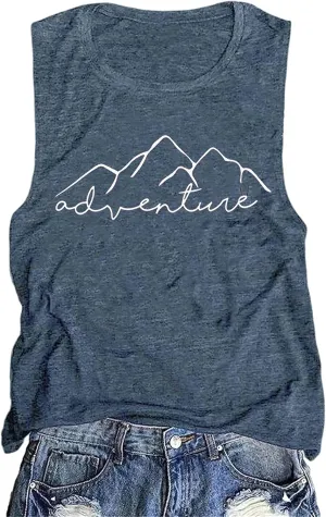 Women Mountain Adventure Workout Tanks Hiking Camping Graphic Athletic Sleeveless Funny Tee Tops