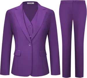 Women's 3 Piece Suit Lady Business Casual Office One Button Slim Fit Blazer Jacket Vest Pants Set