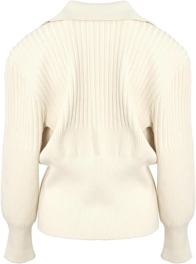 Women's Cardigan V-Neck Lapel Long Sleeve Knitted Cropped Casual Sweater with Metal Button 2025