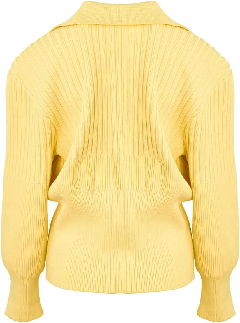 Women's Cardigan V-Neck Lapel Long Sleeve Knitted Cropped Casual Sweater with Metal Button 2025