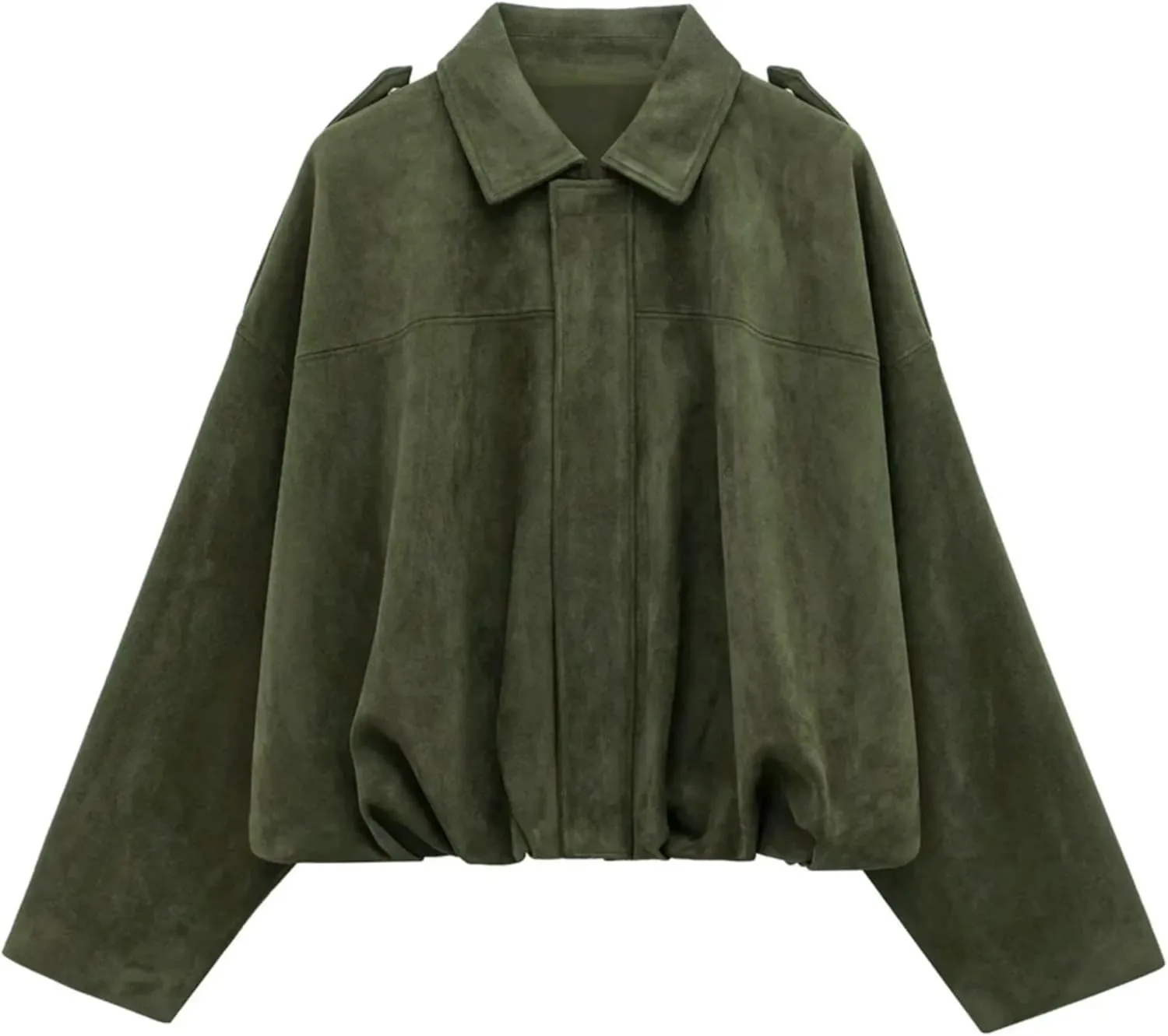 Women's Cropped Faux Suede Bomber Jacket Fall Casual Oversized Shacket Coat Long Sleeve Trendy Outerwear