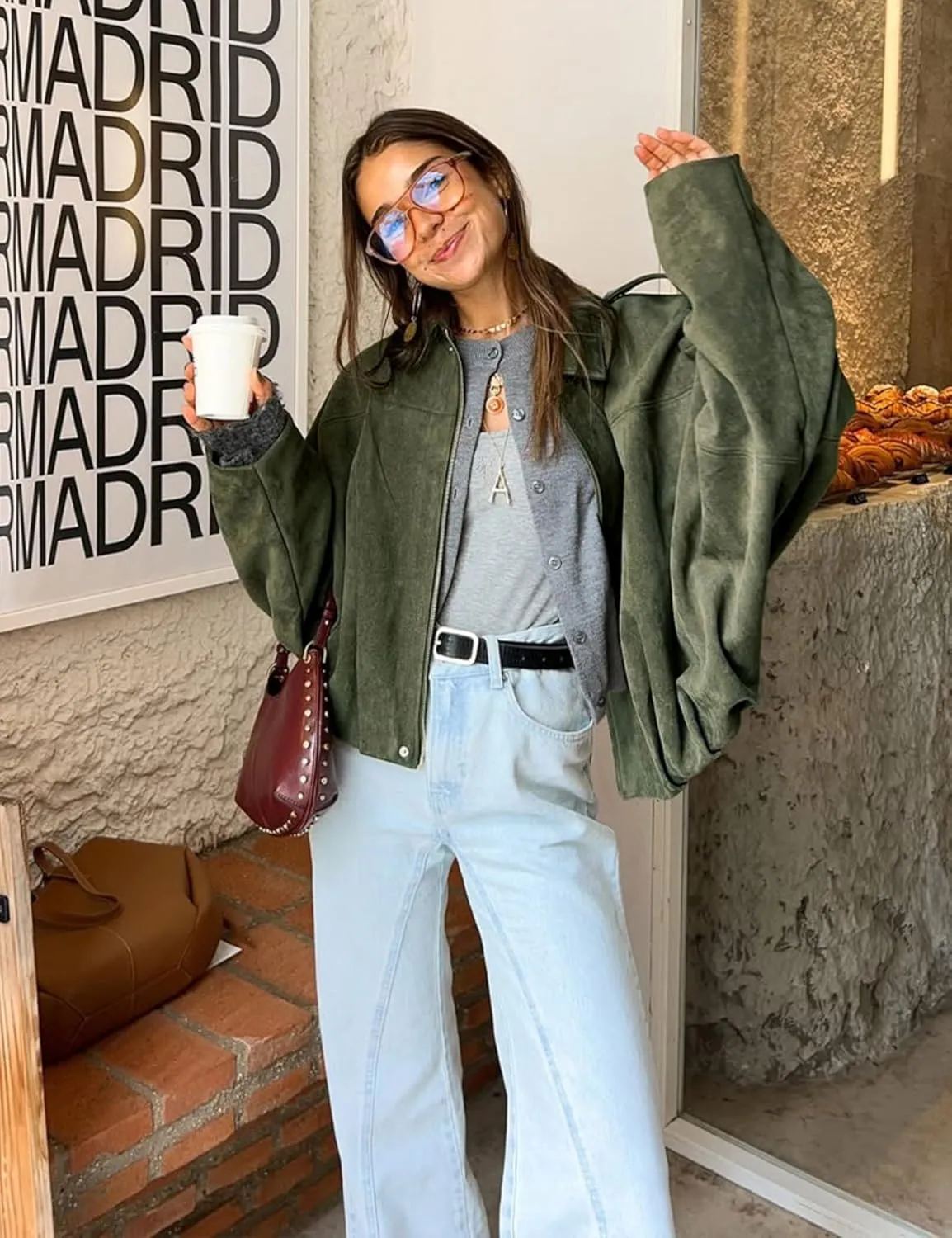 Women's Cropped Faux Suede Bomber Jacket Fall Casual Oversized Shacket Coat Long Sleeve Trendy Outerwear