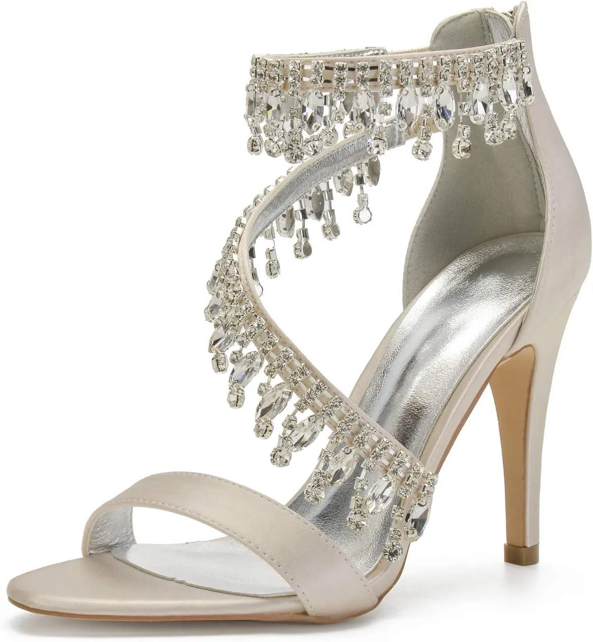 Women's Formal Wedding Sandals for Women High Stilettos for Bride Rhinestones Open Toe Heels Strappy Bridal Shoes