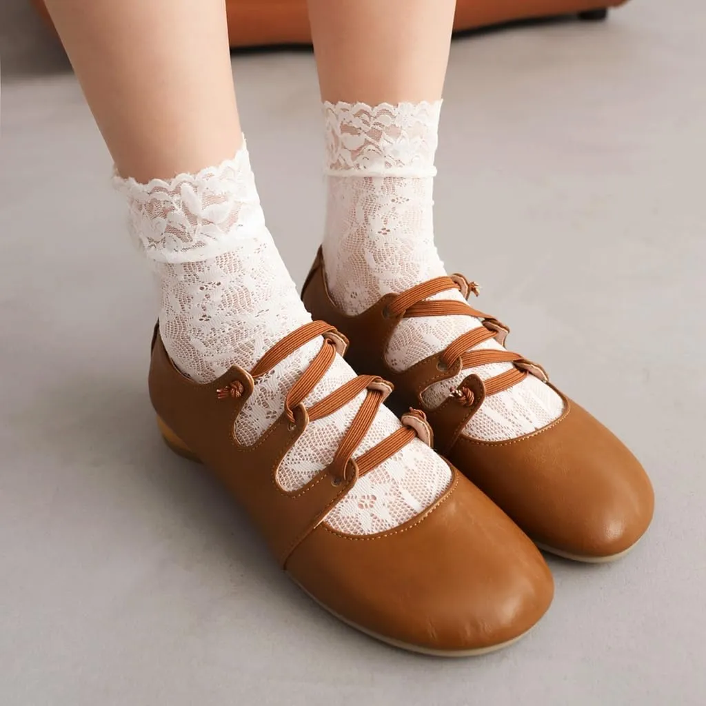 Women's Girls Mary Janes Ballet Flats Round Toe Comfort Elastic Slip On Ballerina Dress Walking Shoes