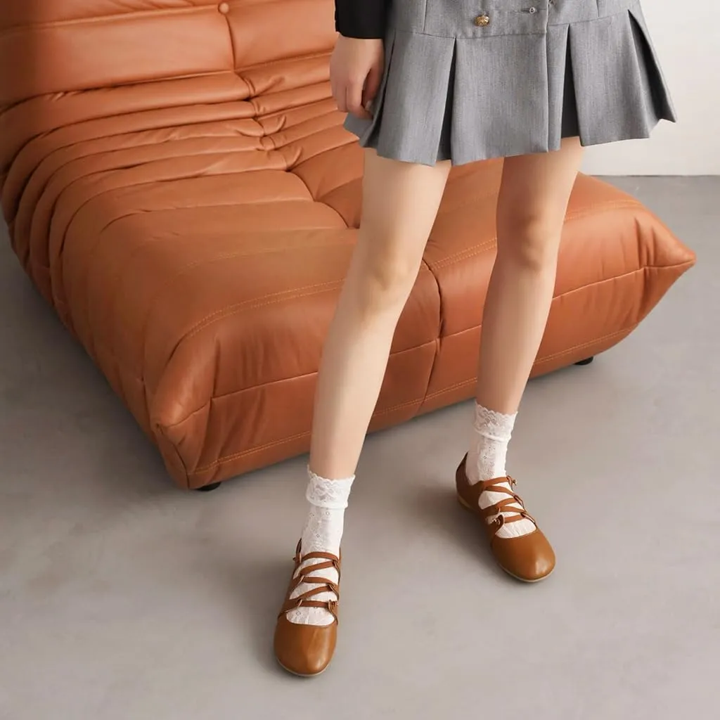 Women's Girls Mary Janes Ballet Flats Round Toe Comfort Elastic Slip On Ballerina Dress Walking Shoes