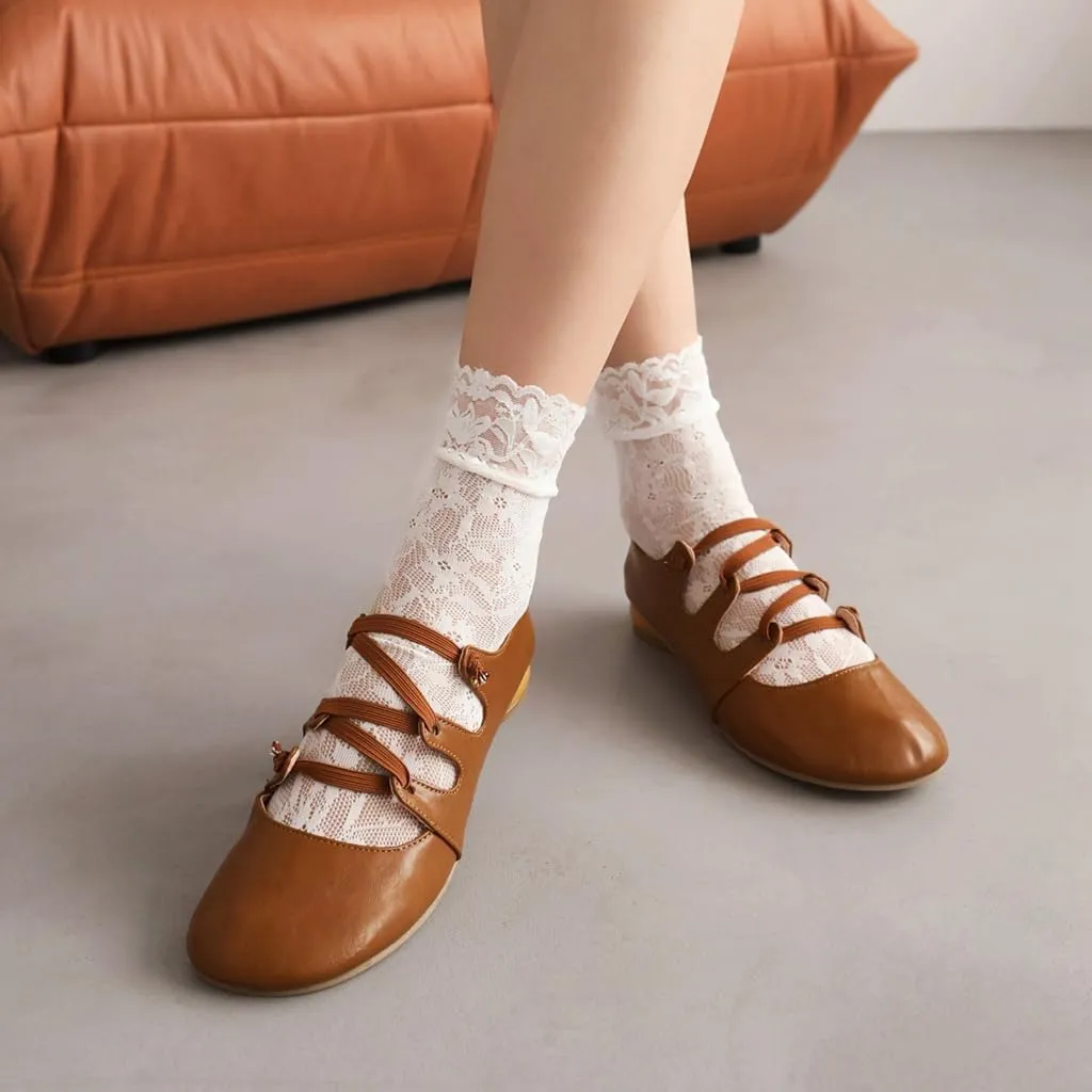 Women's Girls Mary Janes Ballet Flats Round Toe Comfort Elastic Slip On Ballerina Dress Walking Shoes