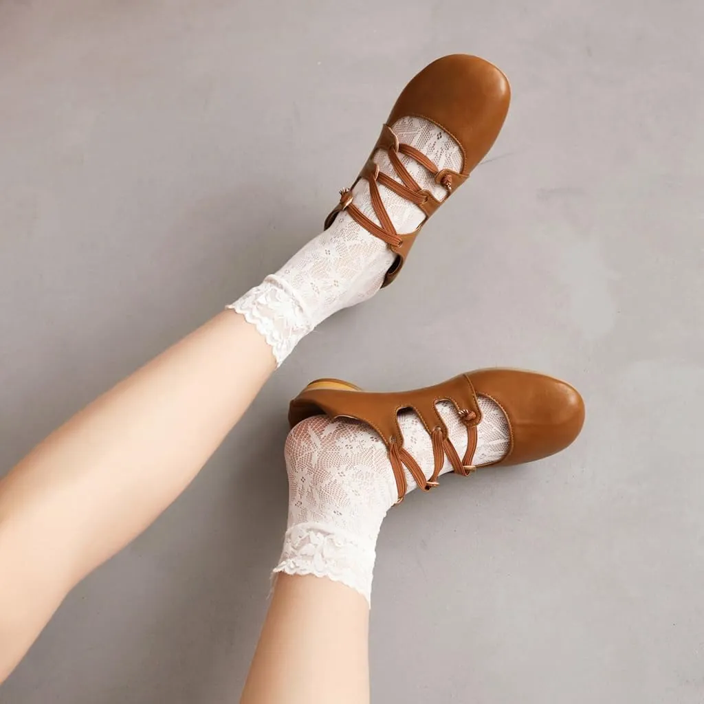Women's Girls Mary Janes Ballet Flats Round Toe Comfort Elastic Slip On Ballerina Dress Walking Shoes