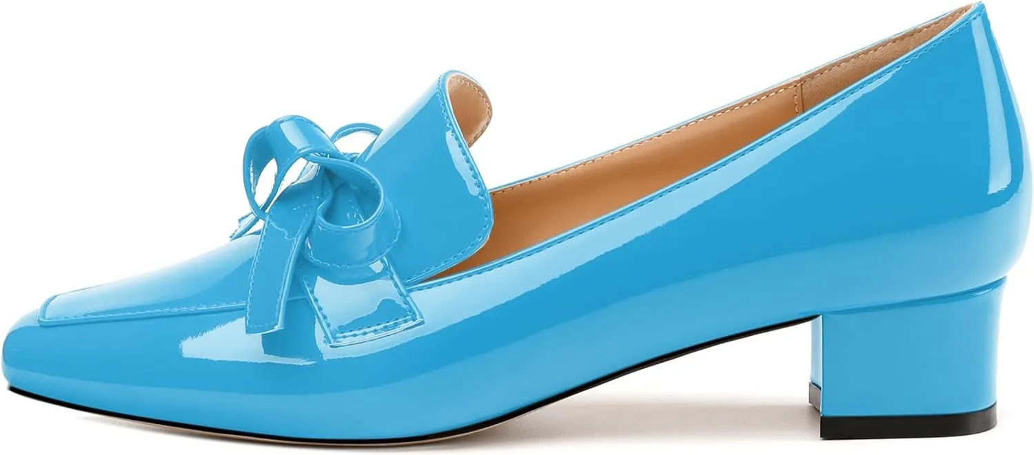 Womens Loafer with Heel, Comfortable Chunky Heels for Women, Loafers Shoes with Bowknot Womens Bunion Dress Shoes
