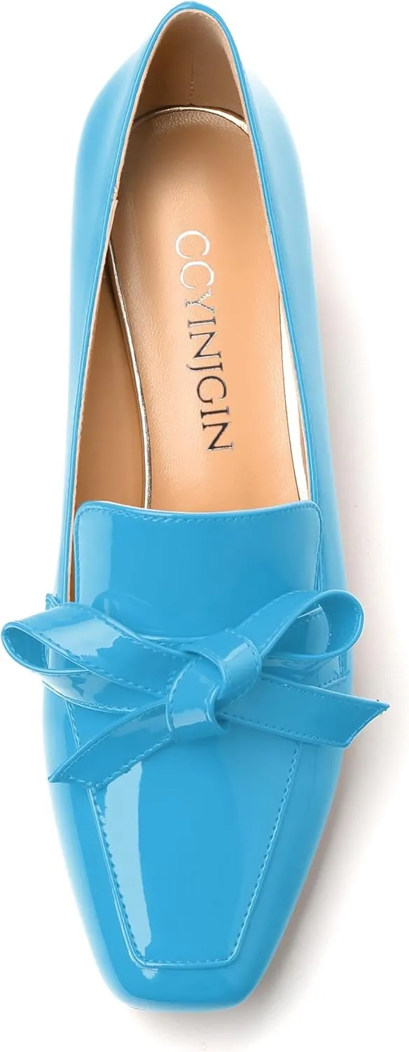 Womens Loafer with Heel, Comfortable Chunky Heels for Women, Loafers Shoes with Bowknot Womens Bunion Dress Shoes
