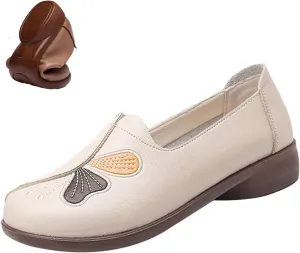Women's Slip on Comfort Casual Leather Shoes,Vintage Cute Bow Embroidery Non-Slip Softsole Dress Walking Loafers