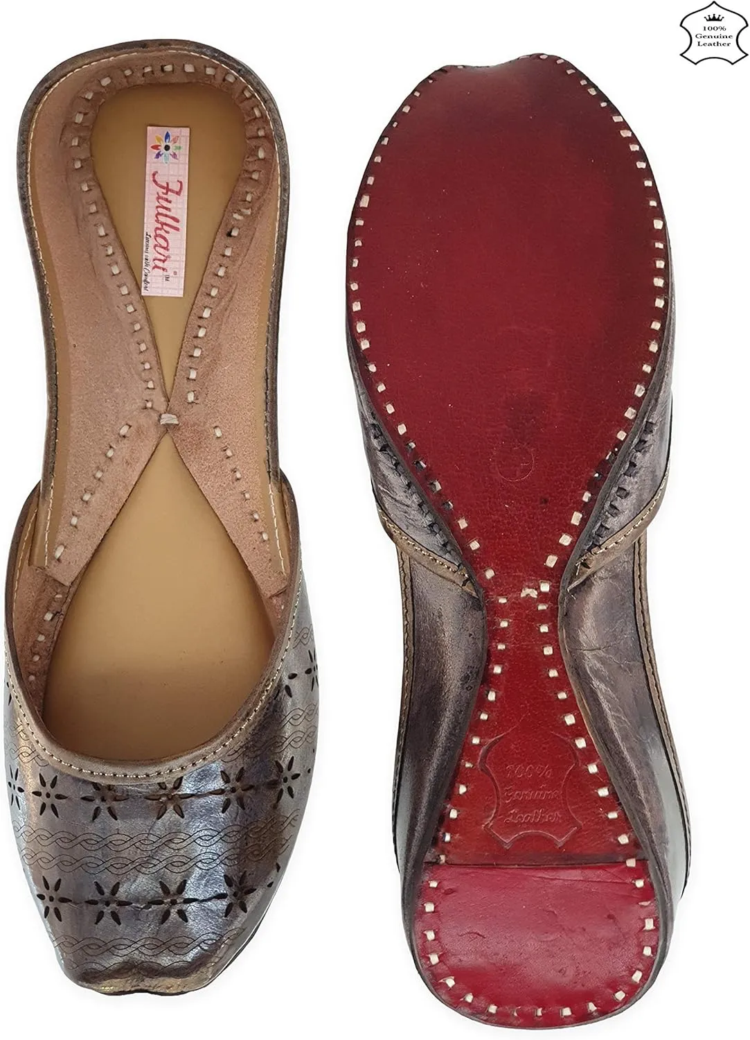Women's Soft Leather Daily Casual Wear Jutis | Bite and Pinch Free Juti | Punjabi Jutti for Ladies | Flats Mojari Shoes | Phulkari Ethnic Flat for Girls |