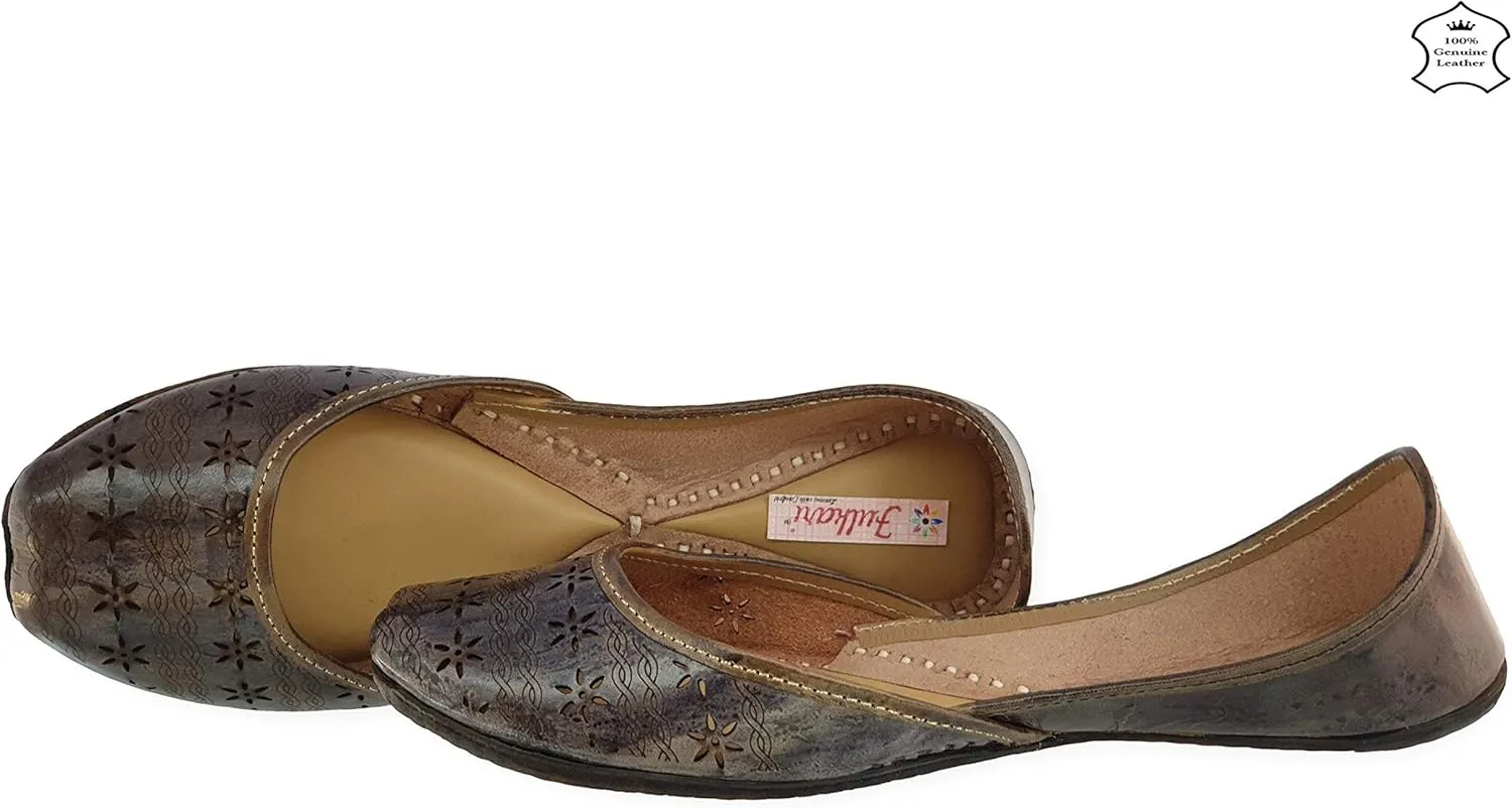 Women's Soft Leather Daily Casual Wear Jutis | Bite and Pinch Free Juti | Punjabi Jutti for Ladies | Flats Mojari Shoes | Phulkari Ethnic Flat for Girls |