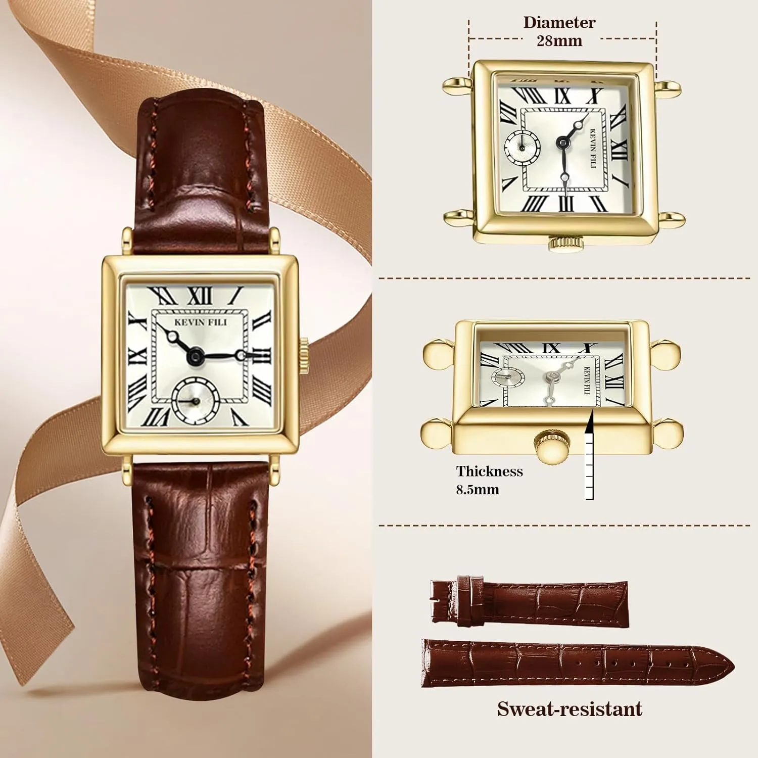 Women's top Layer Cowhide Strap Watch Exquisite and Elegant Women's Watch Classic Retro Square Women's Quartz Watch Gift for her