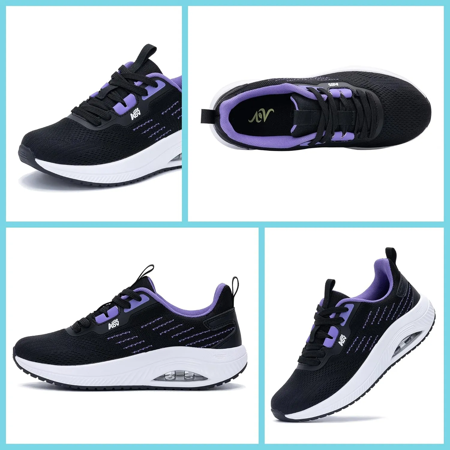 Women's Walking Shoes with Arch Support Orthotic Sneakers for Plantar Fasciitis Heel and Foot Pain Relief Tennis PurpleBlack Size 9.5