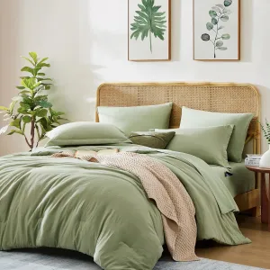 WRENSONGE Twin Comforter Set- 5 Pieces Sage Green Bed in a Bag, All Season Twin XL Bedding Sets with 1 Fitted Sheet, 1 Flat Sheet, 1 Pillow Sham and 1 Pillowcase