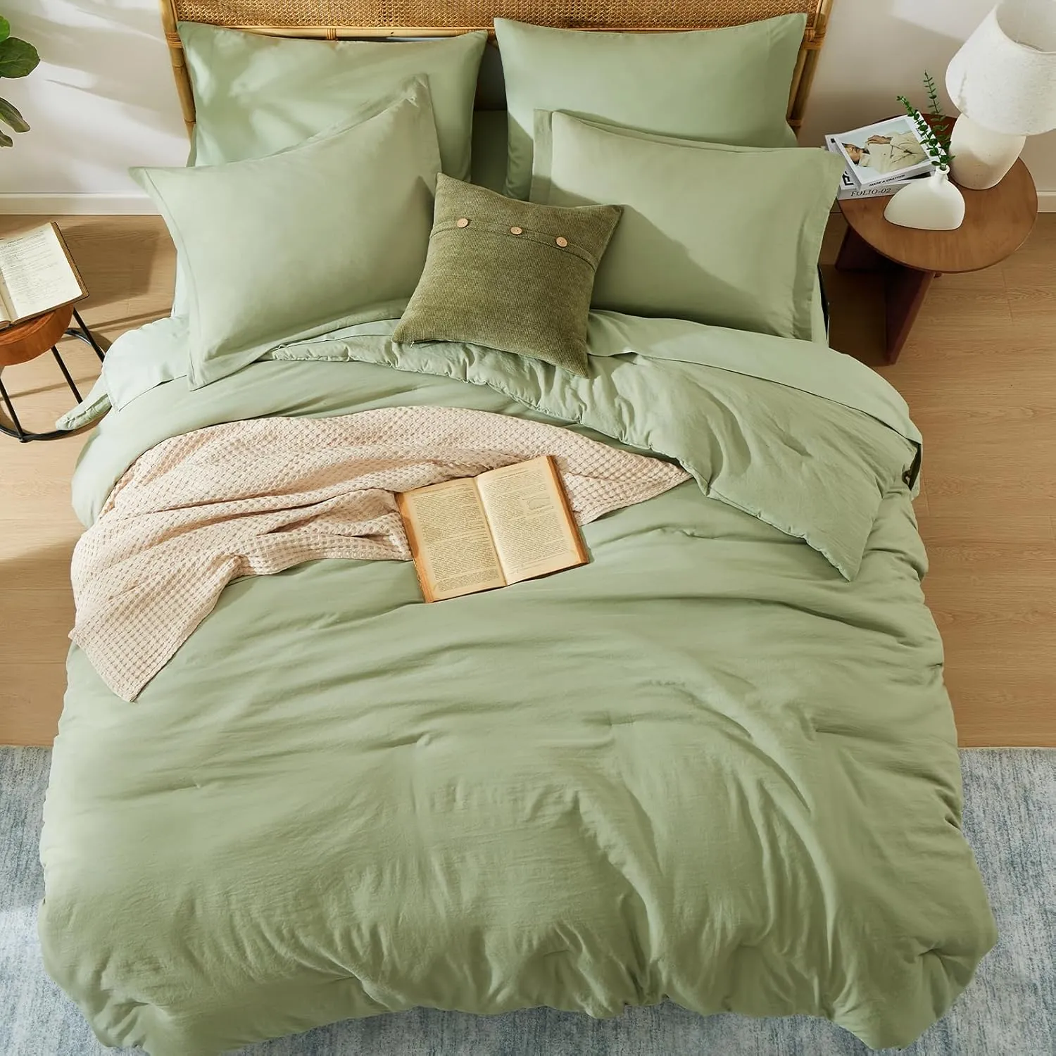 WRENSONGE Twin Comforter Set- 5 Pieces Sage Green Bed in a Bag, All Season Twin XL Bedding Sets with 1 Fitted Sheet, 1 Flat Sheet, 1 Pillow Sham and 1 Pillowcase