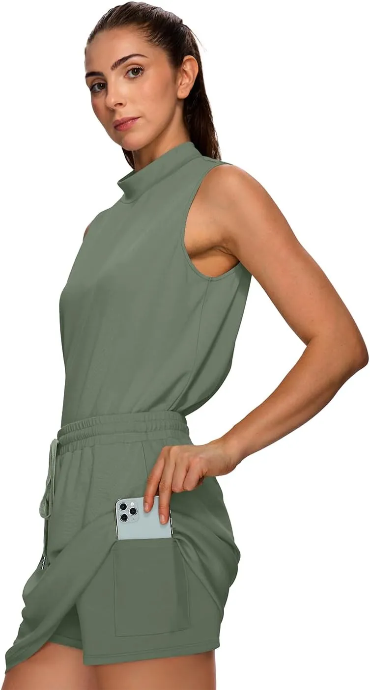 XIEERDUO Two Piece Skirt Sets for Women Summer Beach Vacation Outfits Mock Neck Tops Tennis Skirt Lounge Matching Sets