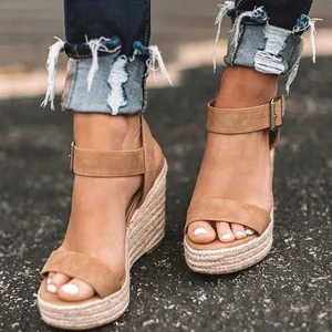 Yanzhenglip Wedge Sandals for Women Casual Summer Comfortable Bohemia Beach Sandals Open Toe Mid Chunky Heel Platform Shoes Sandal Open Toe Flower Beach Sandals Ankle Buckle (Brown-G, 6.5-7)