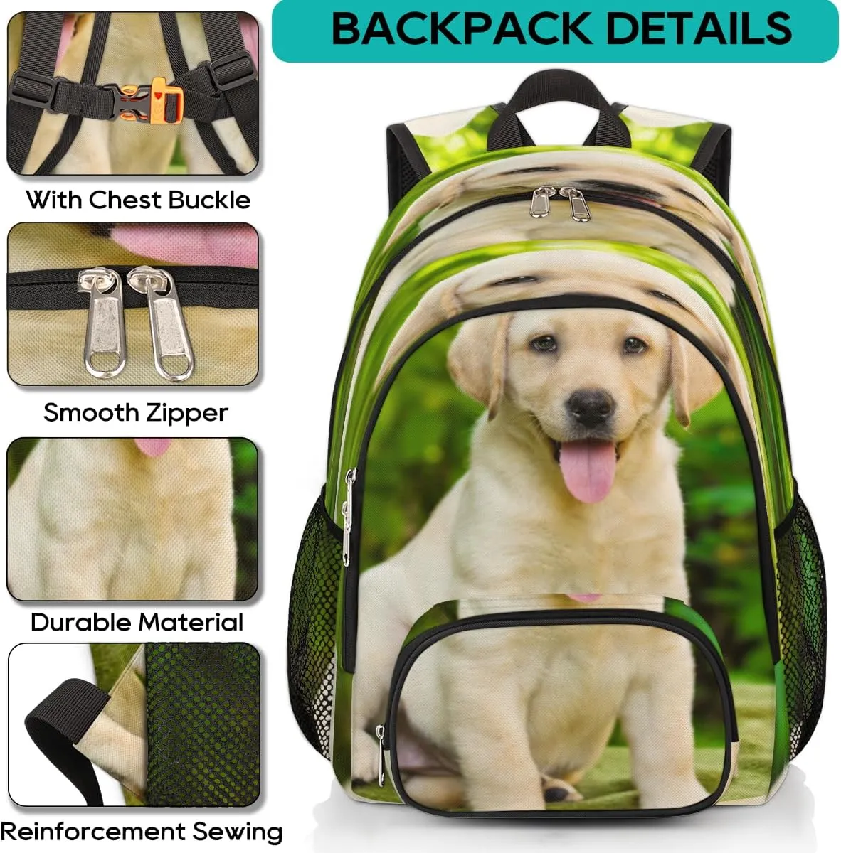 Yzrwebo Animal Puppy Backpack for Women Men Labrador Retriever Lightweight Backpack with Multiple Pockets Laptop iPad Tablet Travel Sports Bag Casual Daypack Backpack Adjustable Shoulder Straps