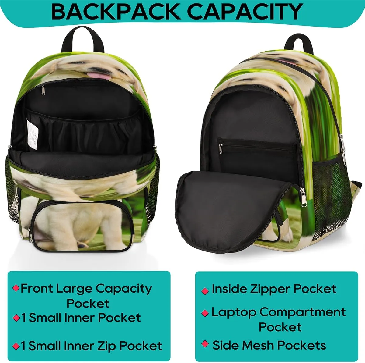Yzrwebo Animal Puppy Backpack for Women Men Labrador Retriever Lightweight Backpack with Multiple Pockets Laptop iPad Tablet Travel Sports Bag Casual Daypack Backpack Adjustable Shoulder Straps