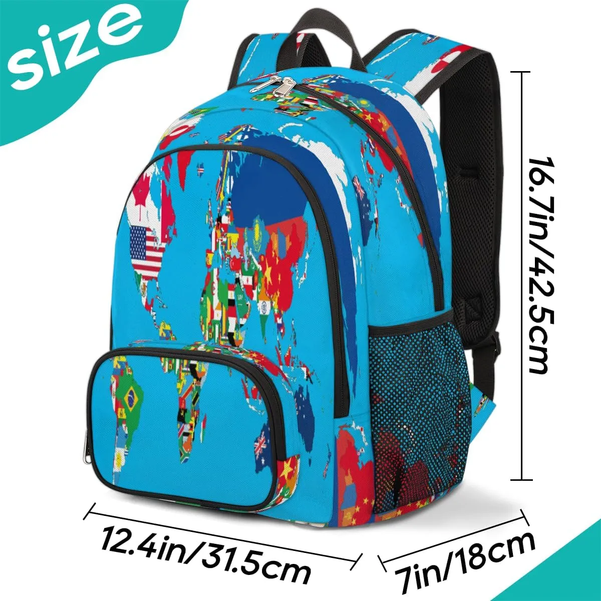 Yzrwebo World Map Backpack for Women Men World Country Flag Lightweight Backpack with Multiple Pockets Laptop iPad Tablet Travel Sports Bag Casual Daypack Backpack Adjustable Shoulder Straps