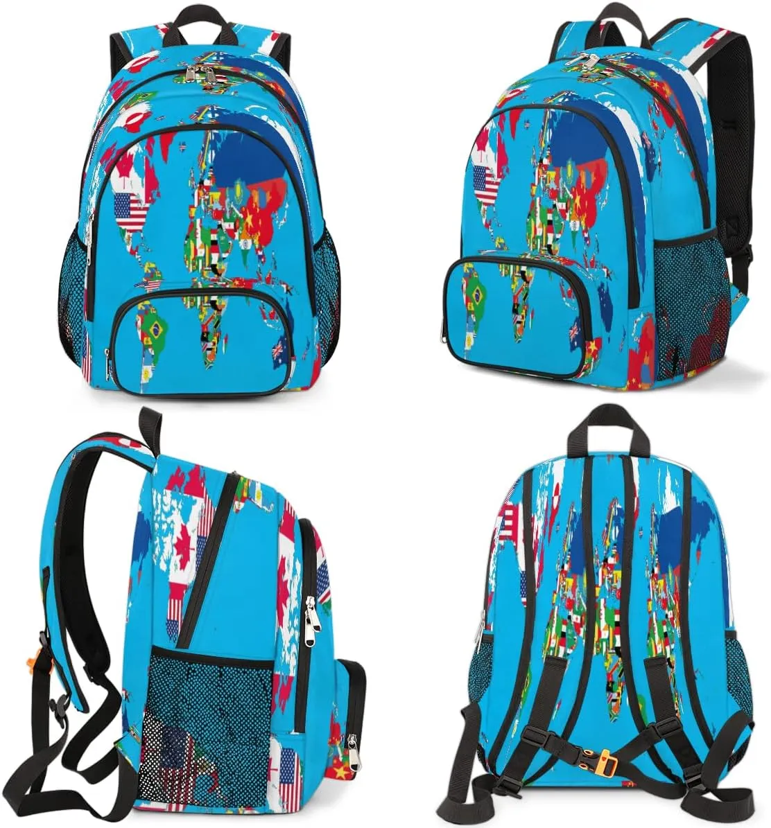 Yzrwebo World Map Backpack for Women Men World Country Flag Lightweight Backpack with Multiple Pockets Laptop iPad Tablet Travel Sports Bag Casual Daypack Backpack Adjustable Shoulder Straps